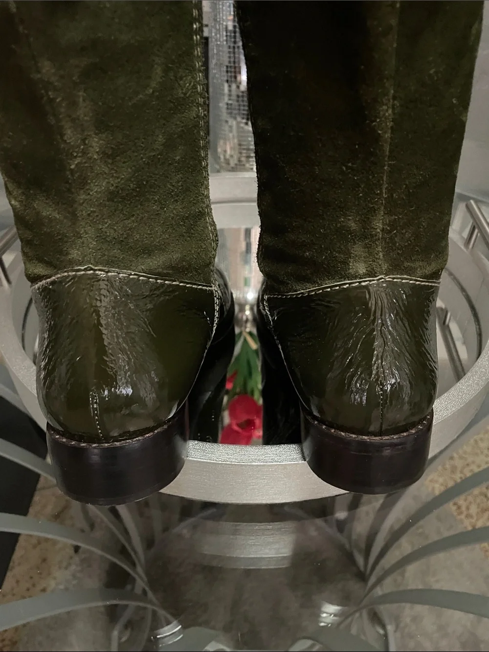 Boden Women's Knee-High Olive Green Suede & Patent Leather Boots GUC Sz 9/39